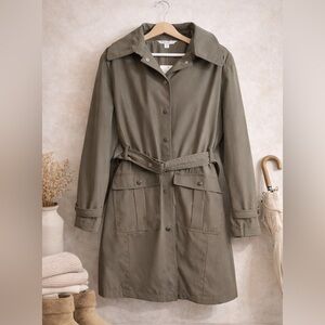 Lilac Bloom Olive Green Trench Coat Womens 2XL NWT Belted Jacket